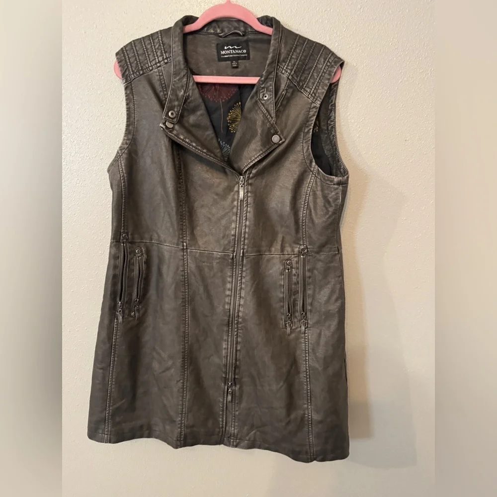 Grey faux leather moto festival sleeveless mini dress size XL sexy fun cool girl - Picture 9 of 10